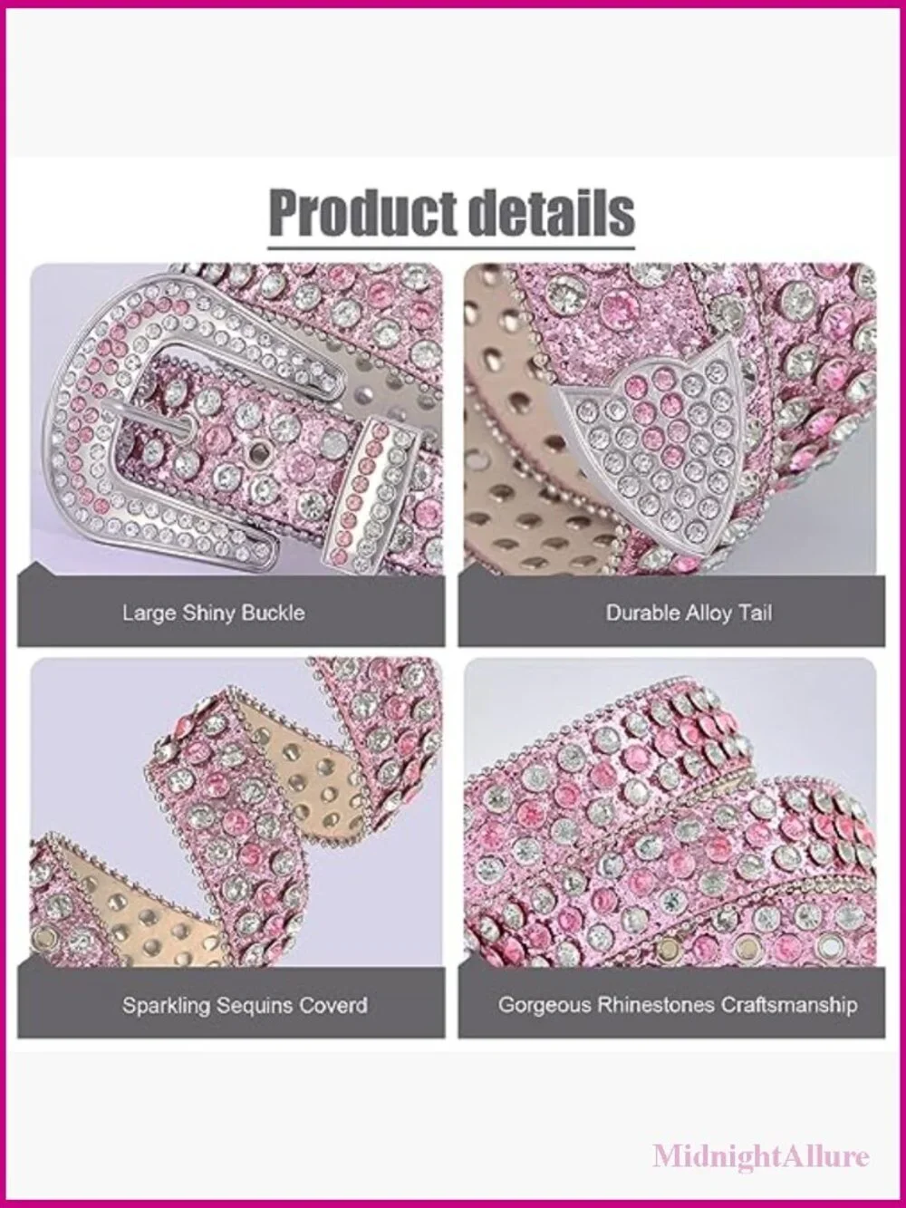 Western Rhinestone Studded Leather Belt for Jeans Cowboy Cowgirl